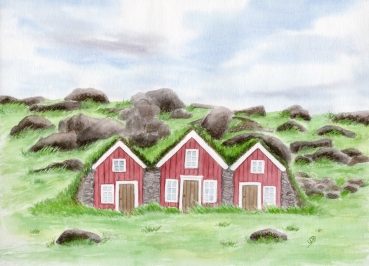 Folienmagnet Aquarell Kunst Druck Kunstdruck Island Feenhäuser Märchen
